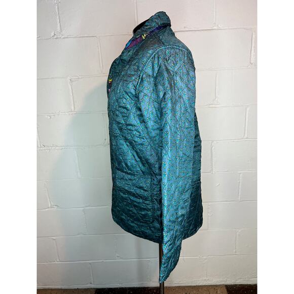 Jacket Quilted silk reversible bright green blue pink - Picture 10 of 16